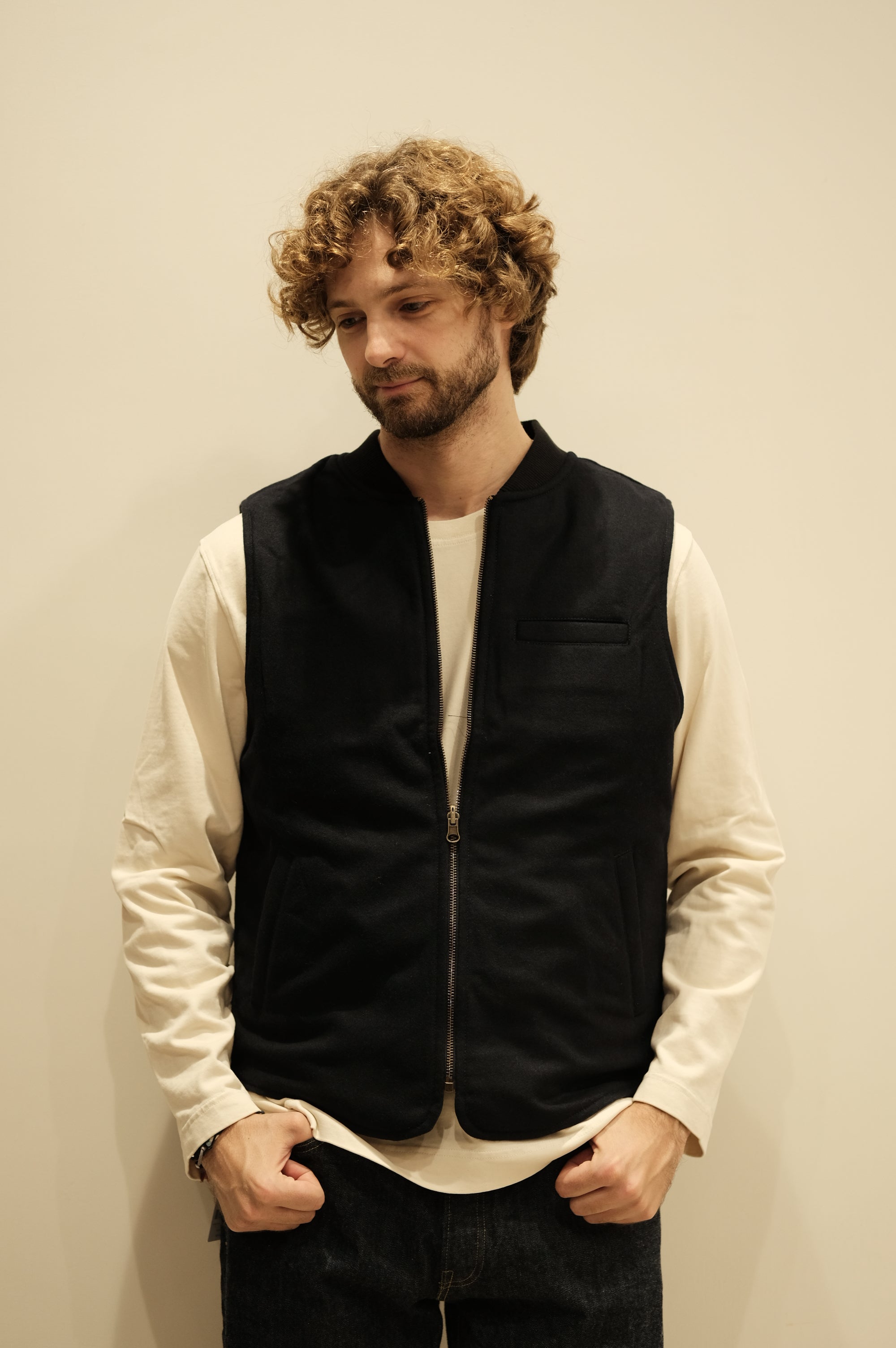 Blker Boiled Wool Vest Reversible Owl Navy