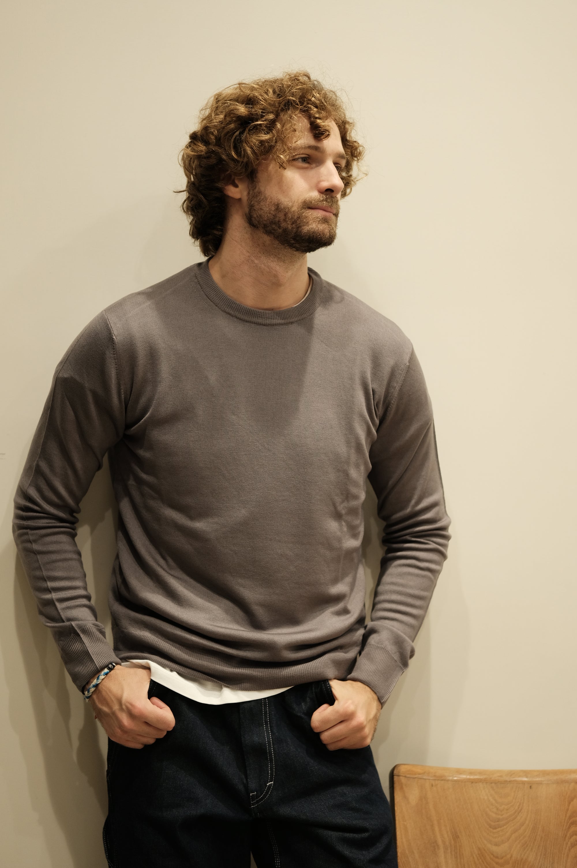 Gaffi & Co. Maglia Girocollo Lana Merino Asfalto
