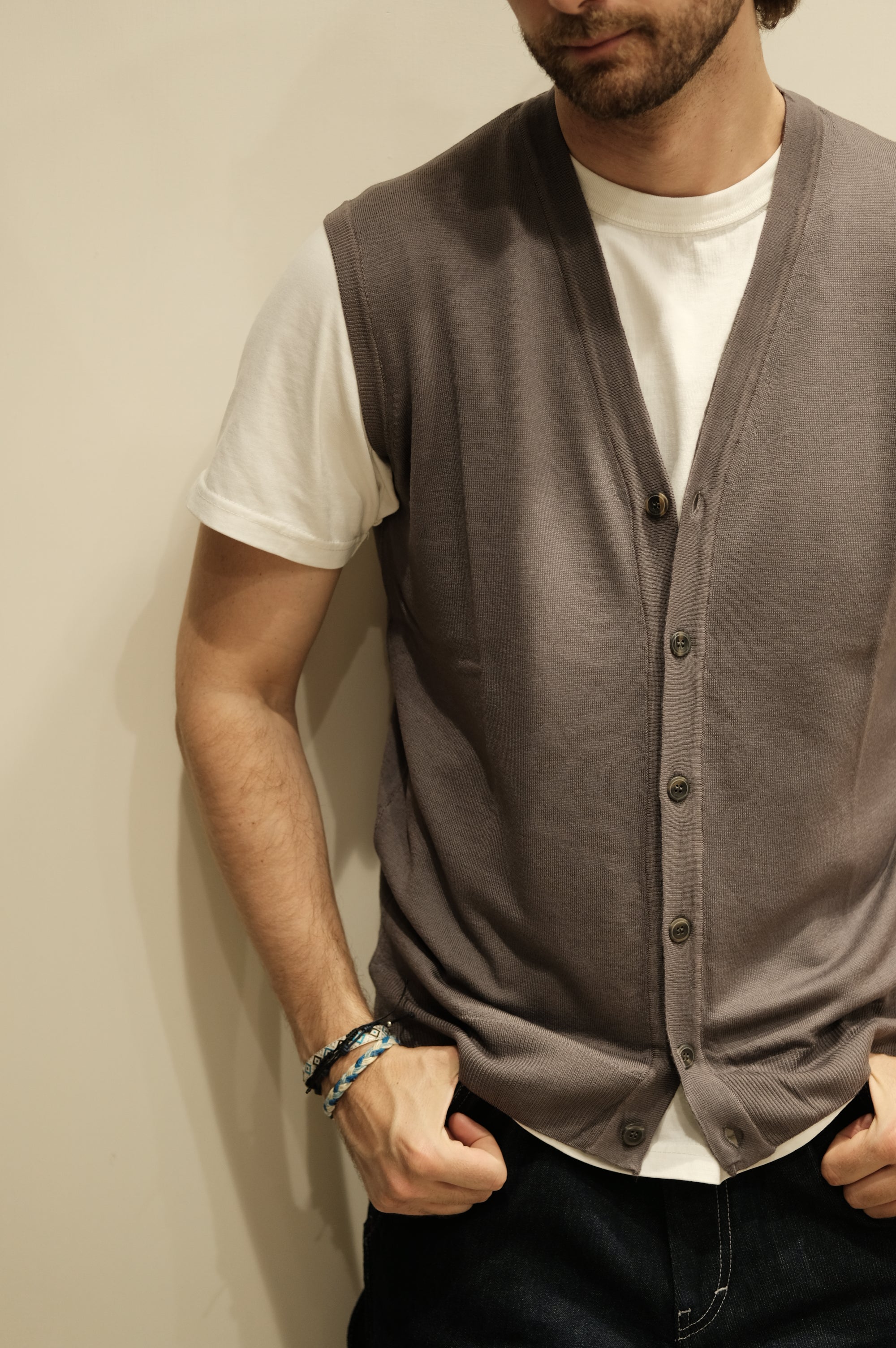 Gaffi & Co. Gilet Bottoni Lana Merino Asfalto