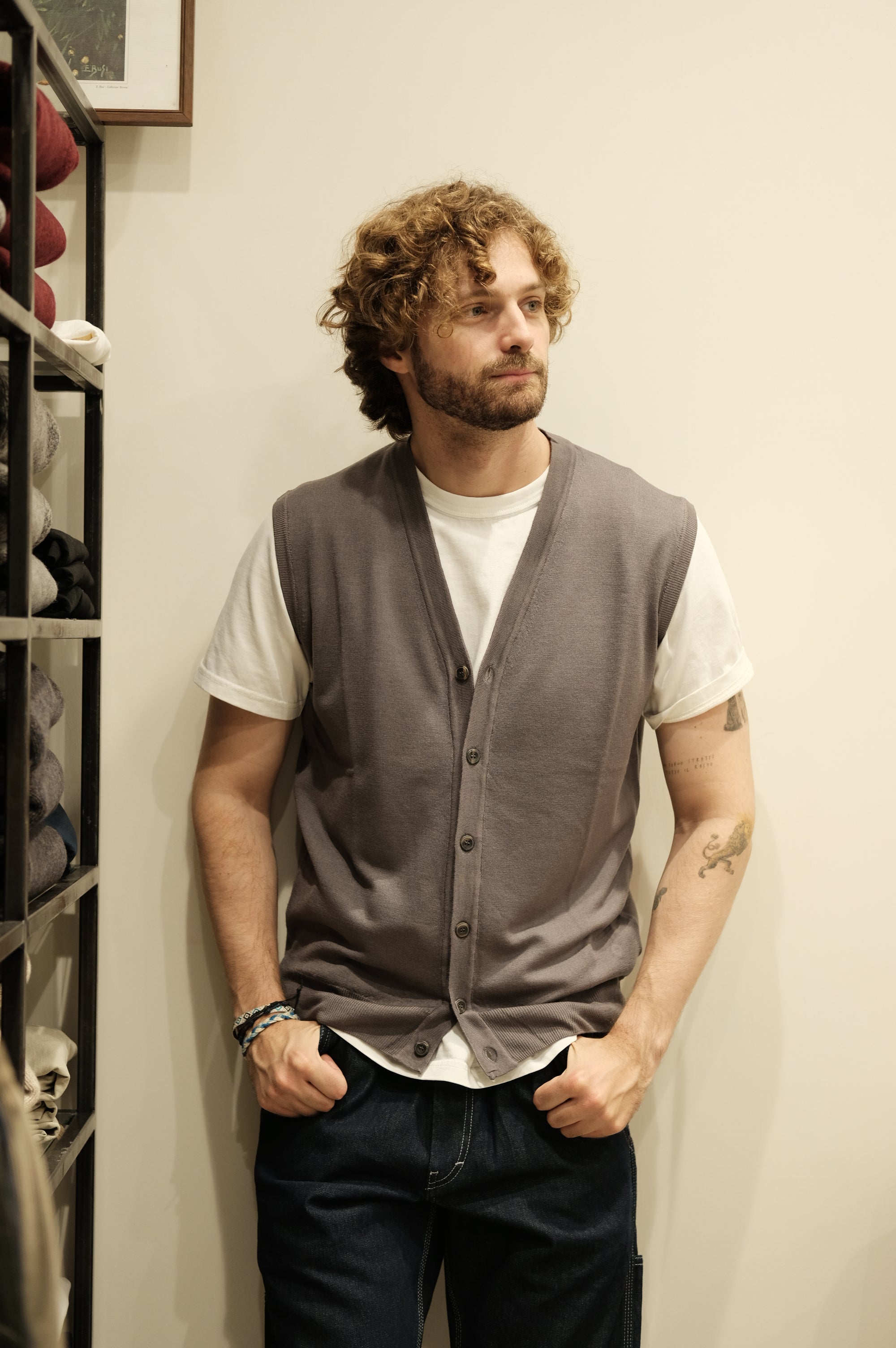 Gaffi & Co. Gilet Bottoni Lana Merino Asfalto
