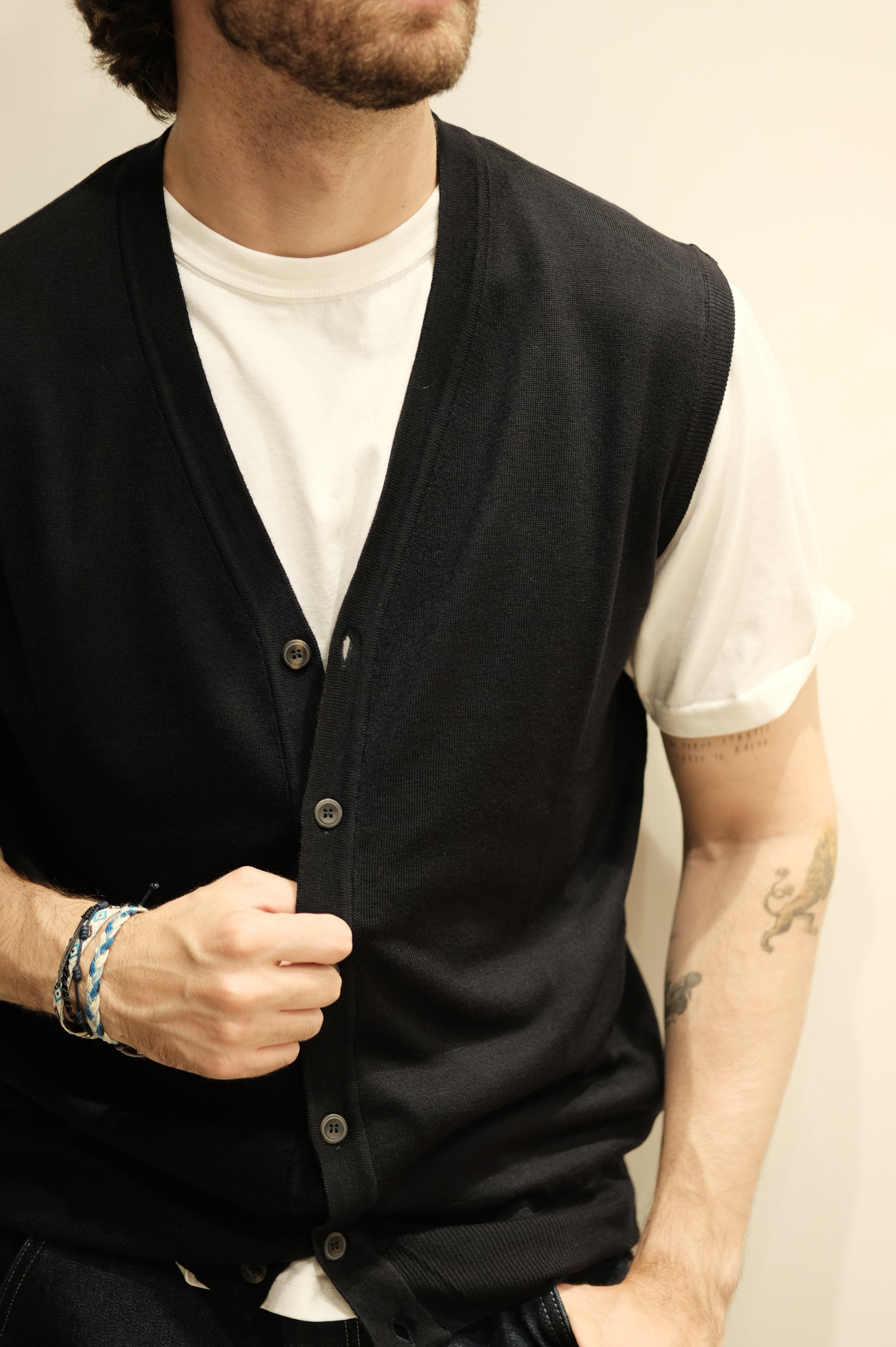 Gaffi & Co. Gilet Bottoni Lana Merino Blu