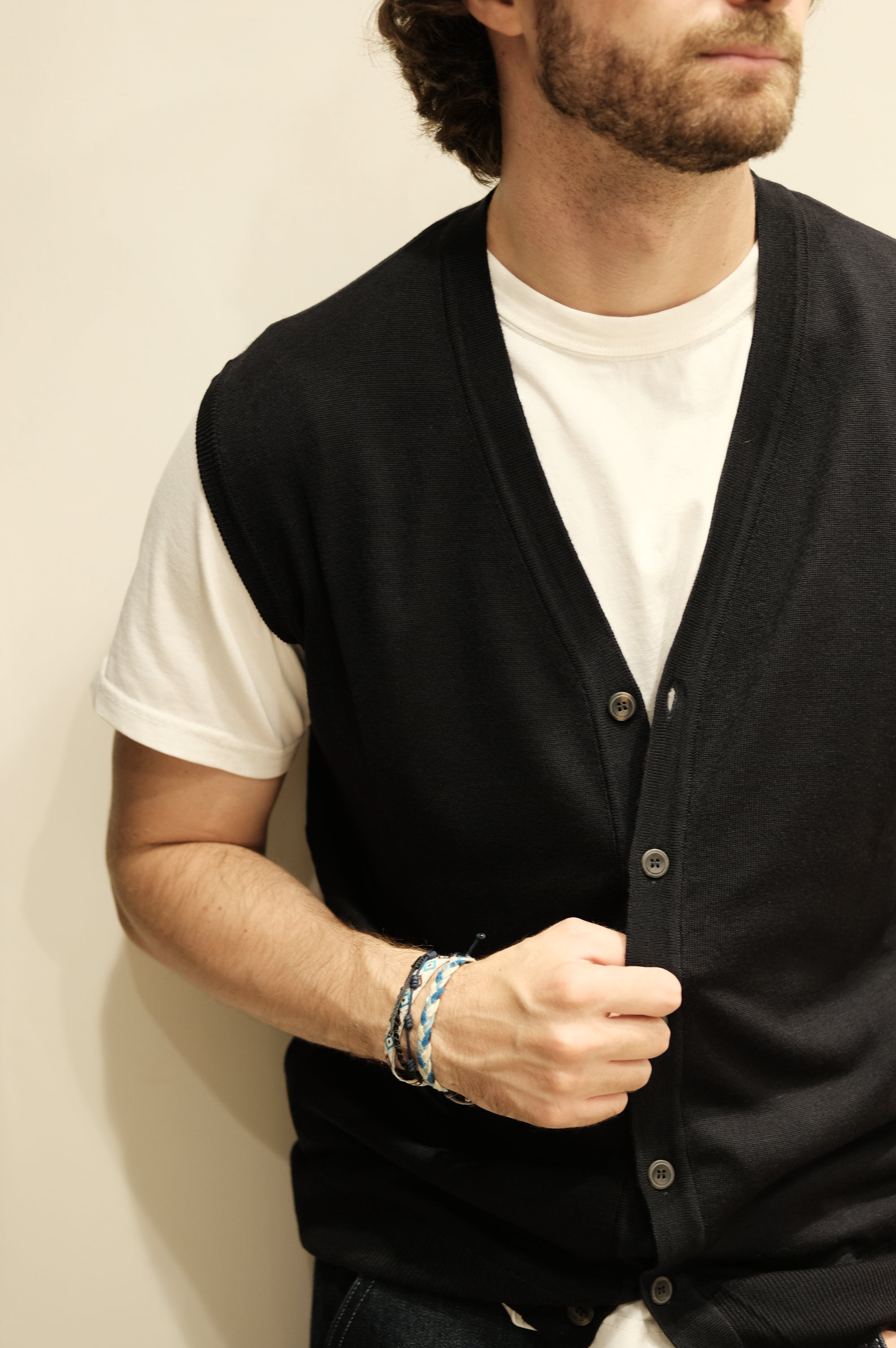 Gaffi & Co. Gilet Bottoni Lana Merino Blu