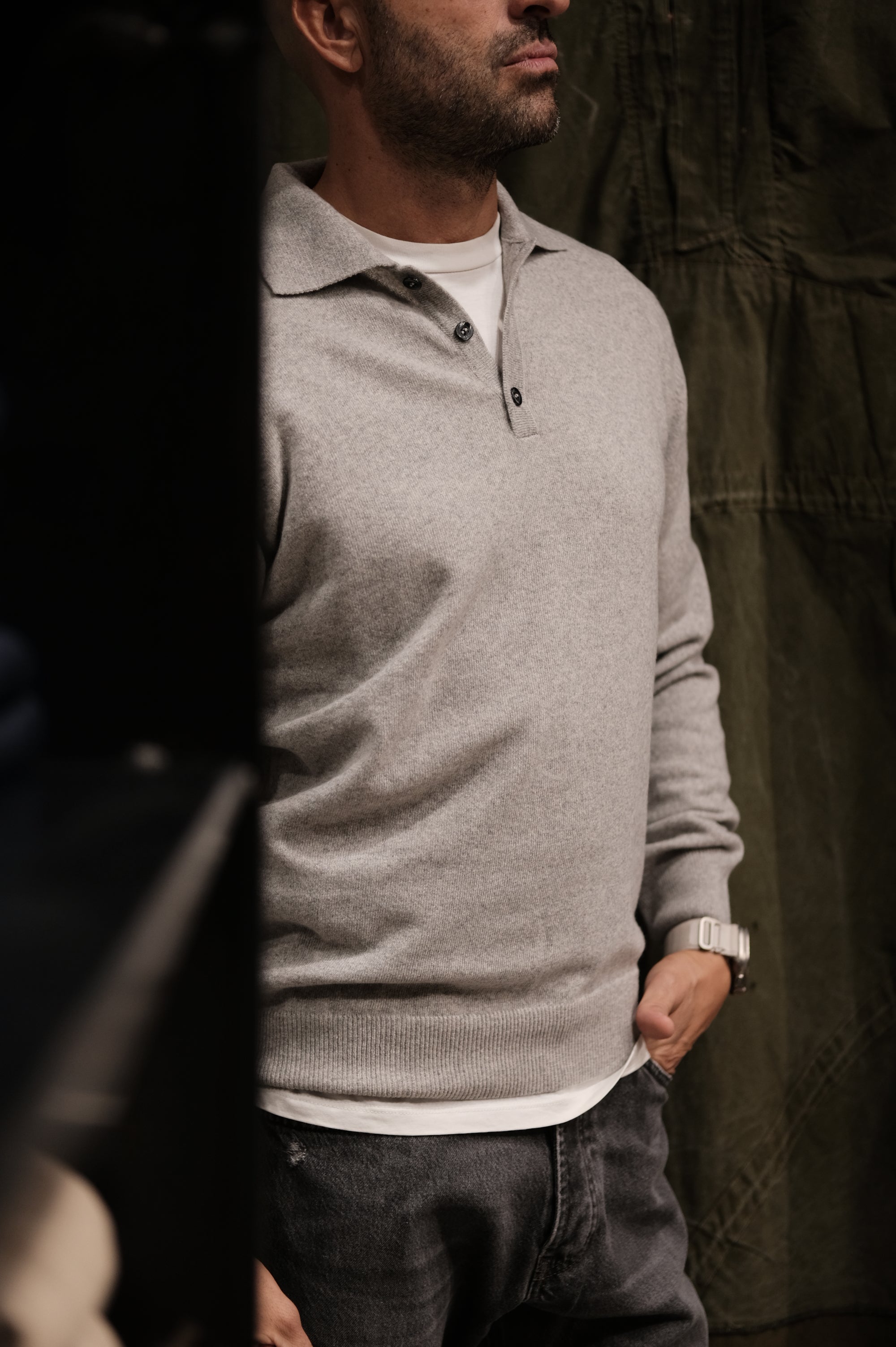 Gaffi & Co. Polo Bottoni Cashmere Grigio Chiaro