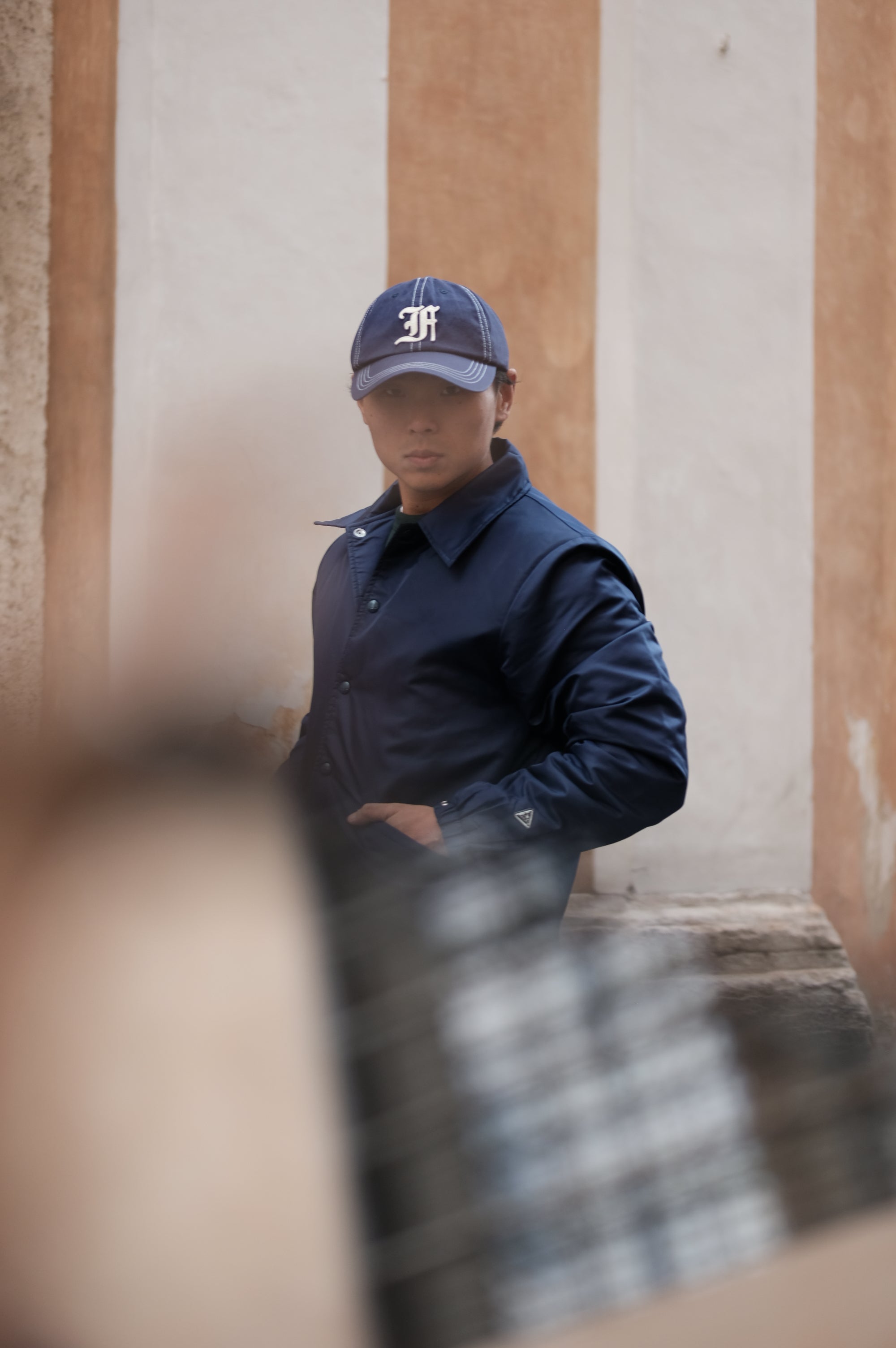 Felco NYC Nylon Satin Coach Baseball Jacket Navy