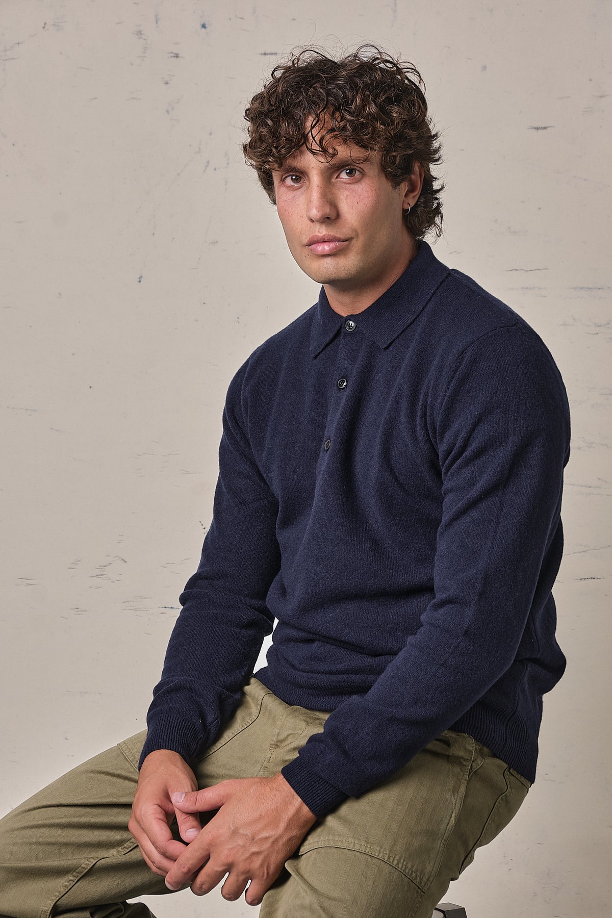 Jeordie's Polo Lana Merinos/Cachemire Bleu Navy Melange