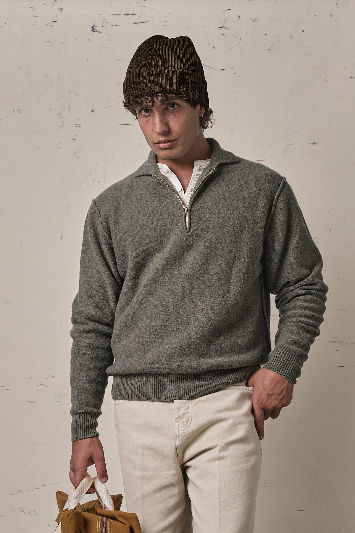 Fortela Yale Wool Half Zip Army Green