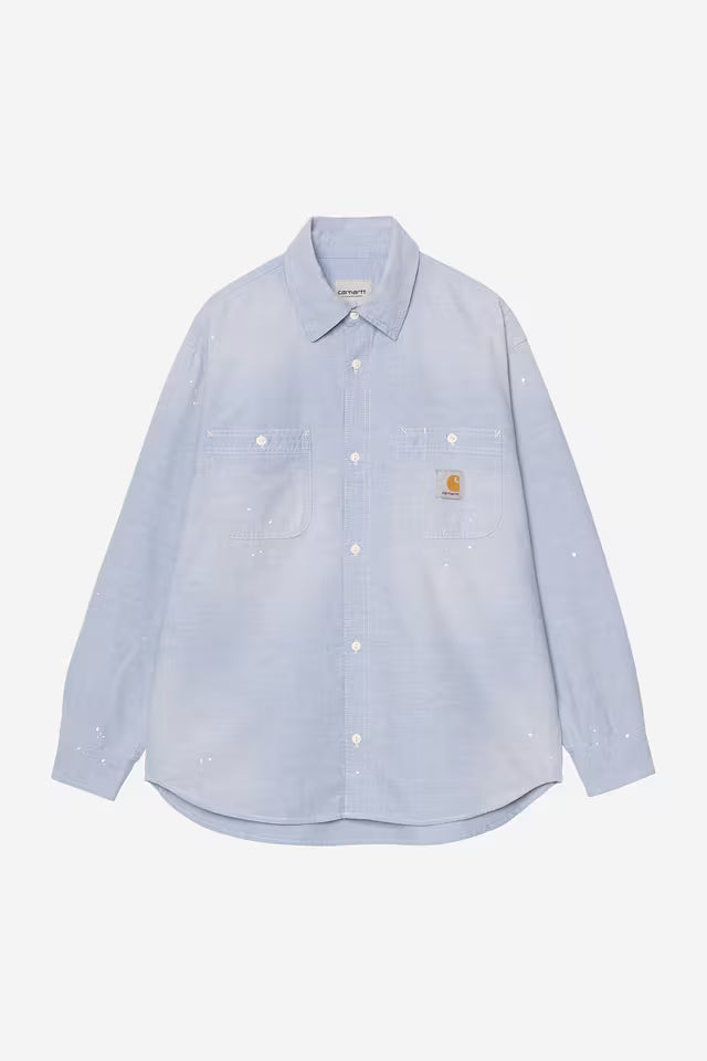 Carhartt WIP L/S Painter Shirt Blue Worn Used Splatter