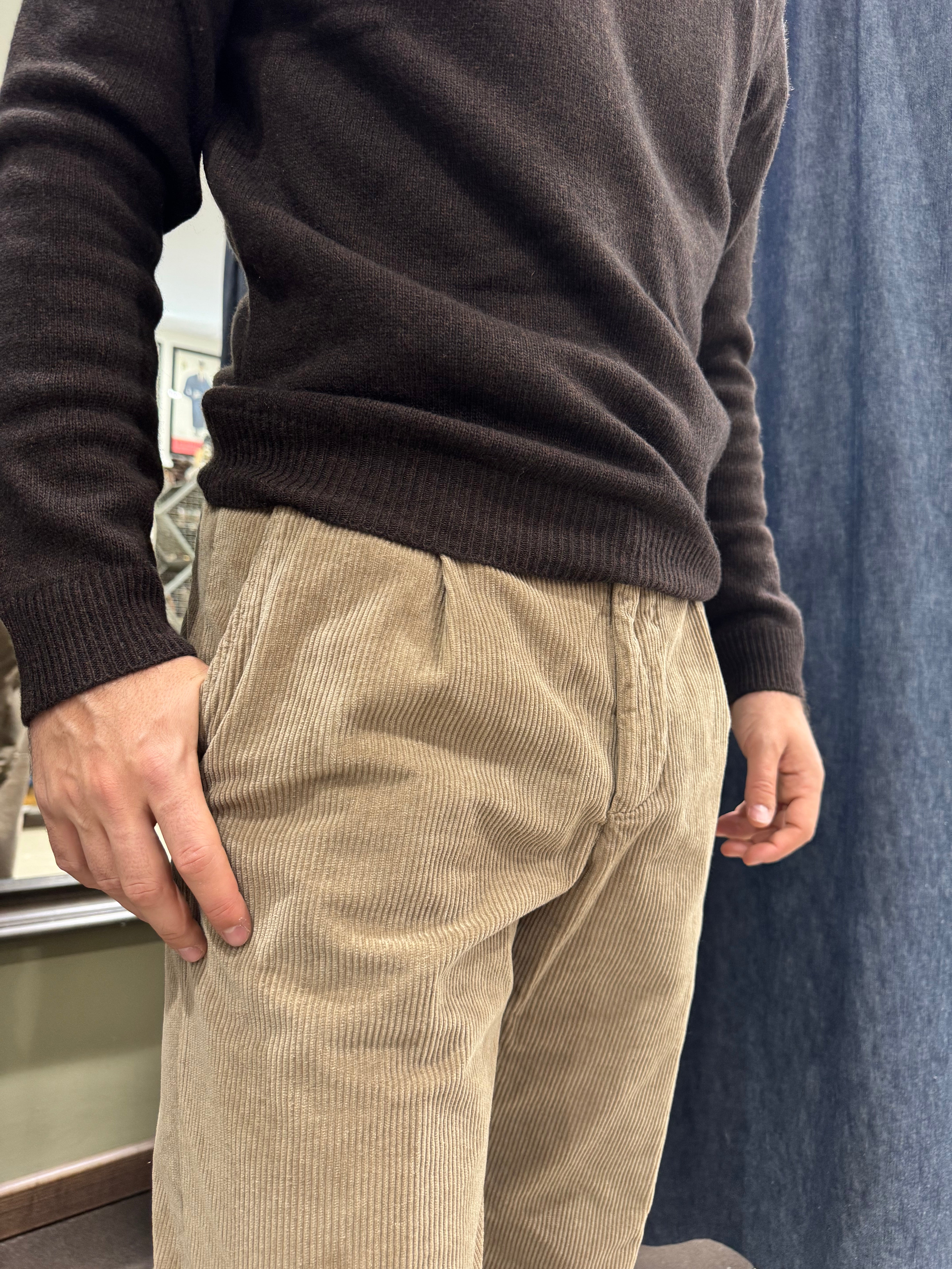 White Sand Pantalone Luke Velluto Beige