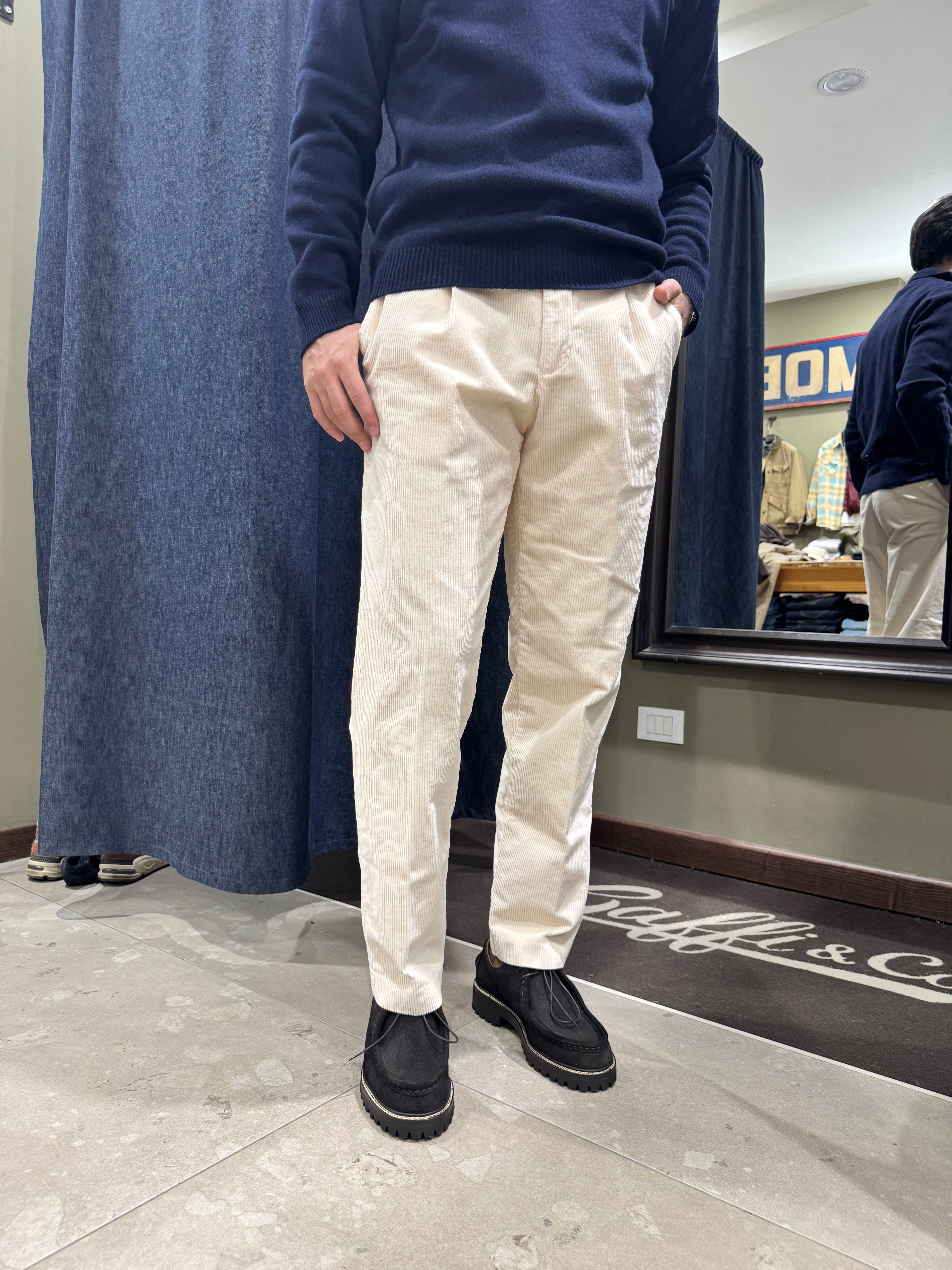 White Sand Pantalone Velluto Luke Crema