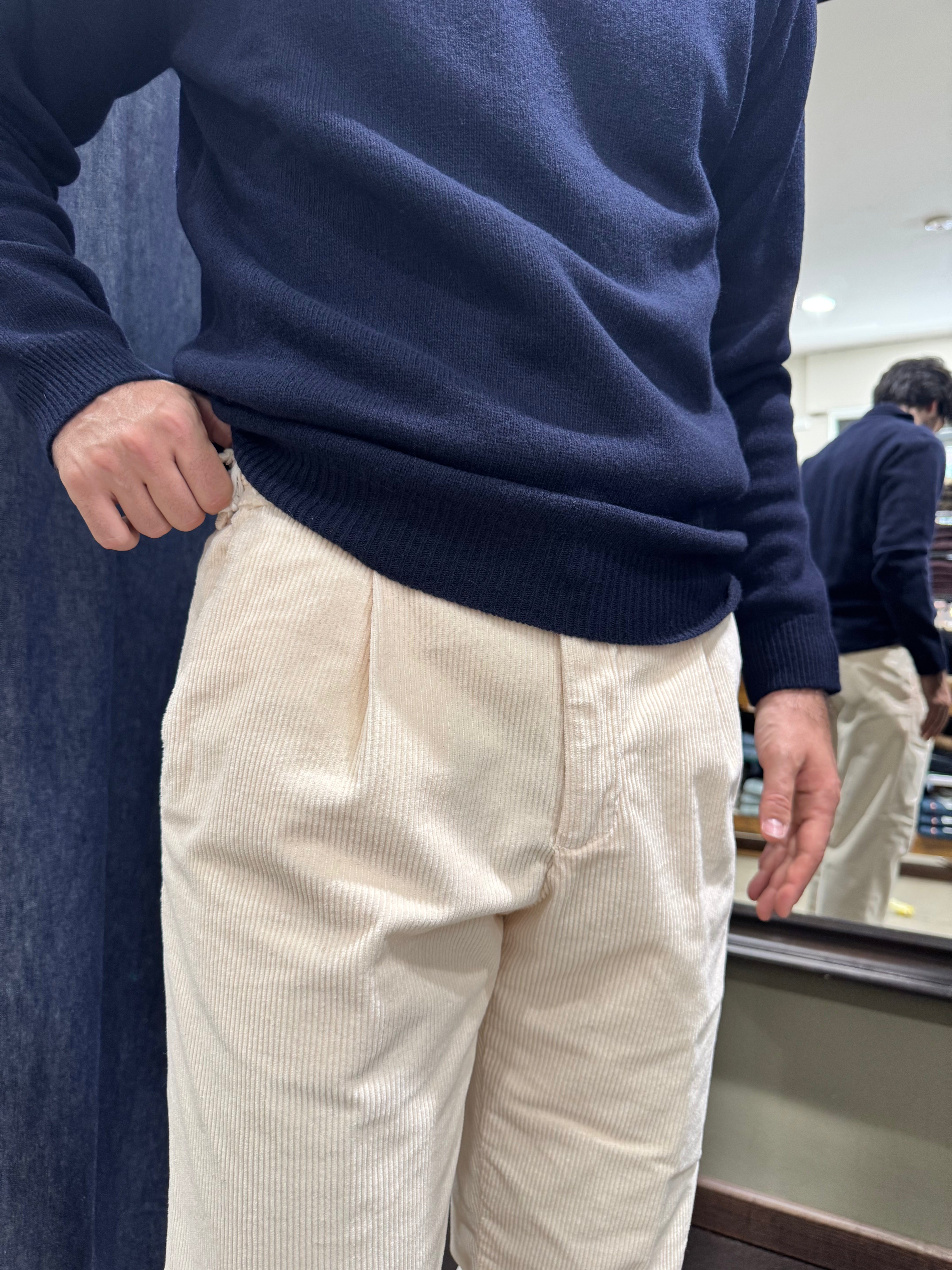 White Sand Pantalone Velluto Luke Crema