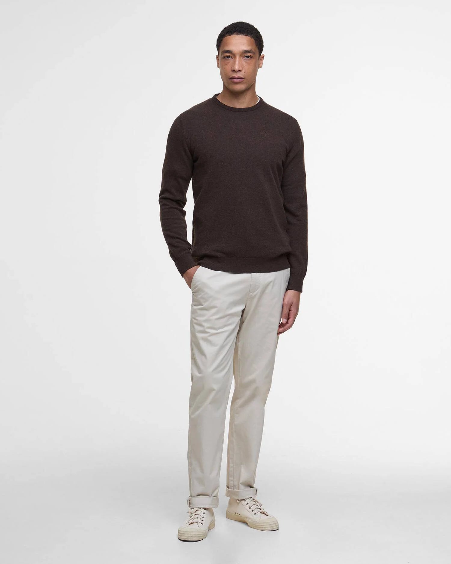 Barbour Essential Wool Crew Neck Dark Oak