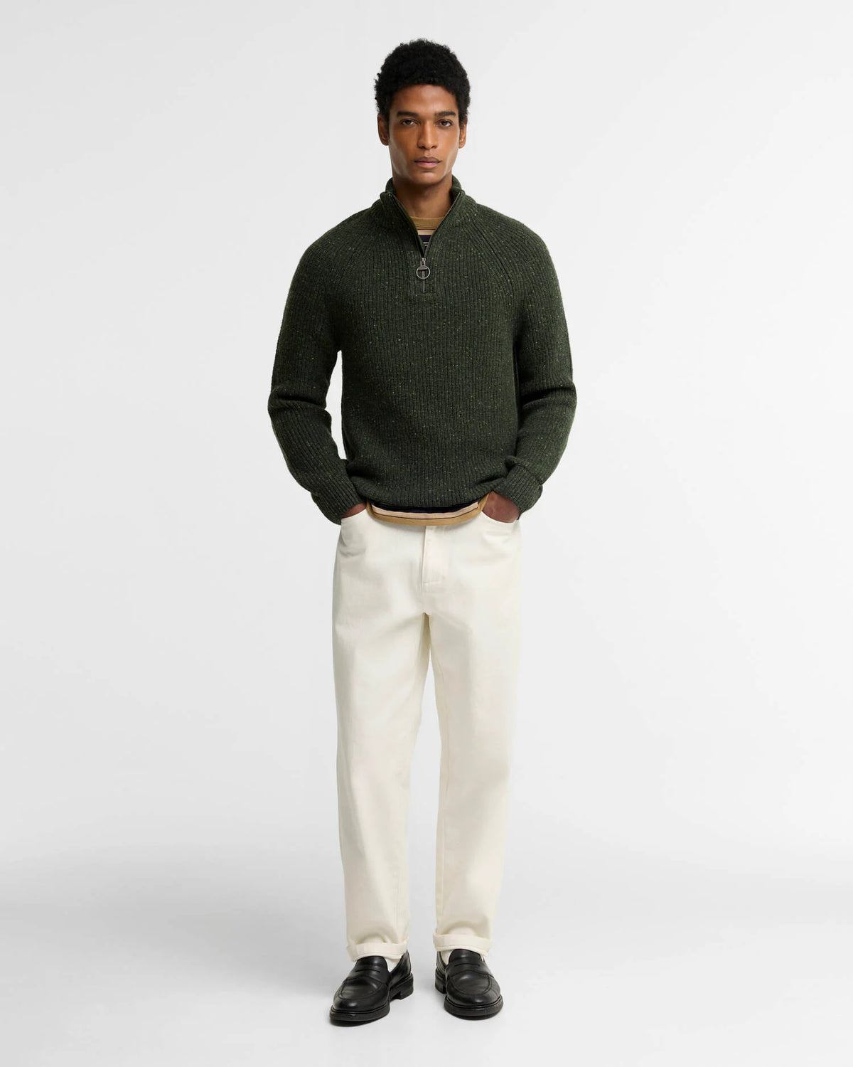 Barbour Essentials Fleck Half Zip Olive