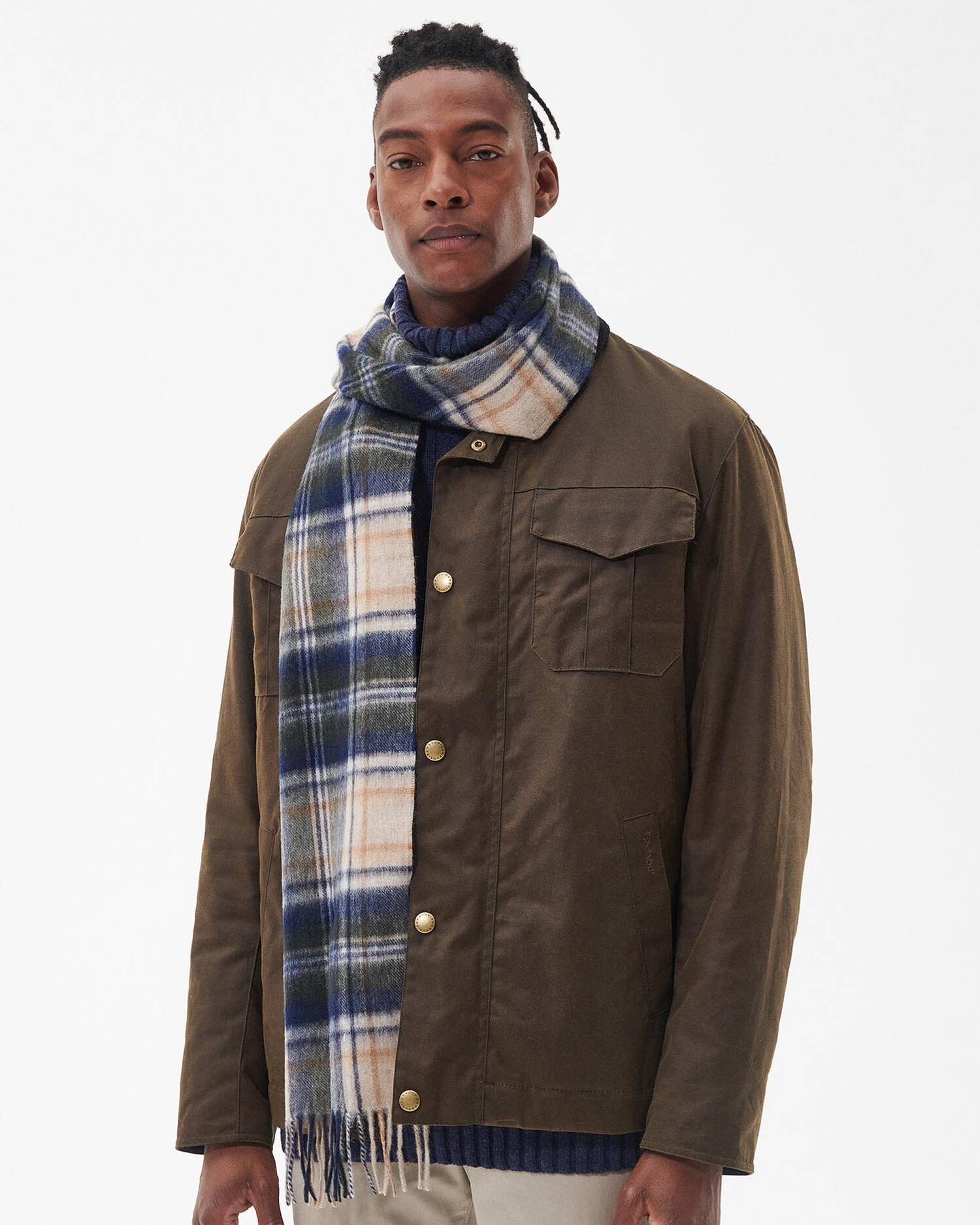 Barbour New Check Tartan Scarf Sand Beige