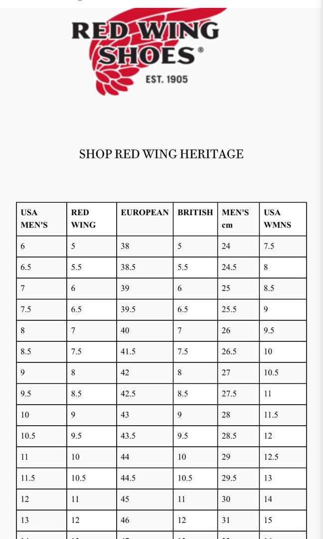 Red wing boot width chart hot sale